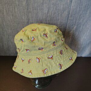 Urban Outfitters Bucket Hat Cap Green Cotton Twill Embroidered Mushroom